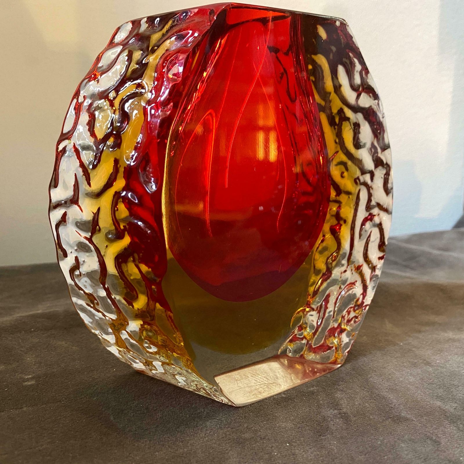 1960s Mandruzzato Mid Century Modern Red And Yellow Sommerso Murano Glass Vase photo 554.0
