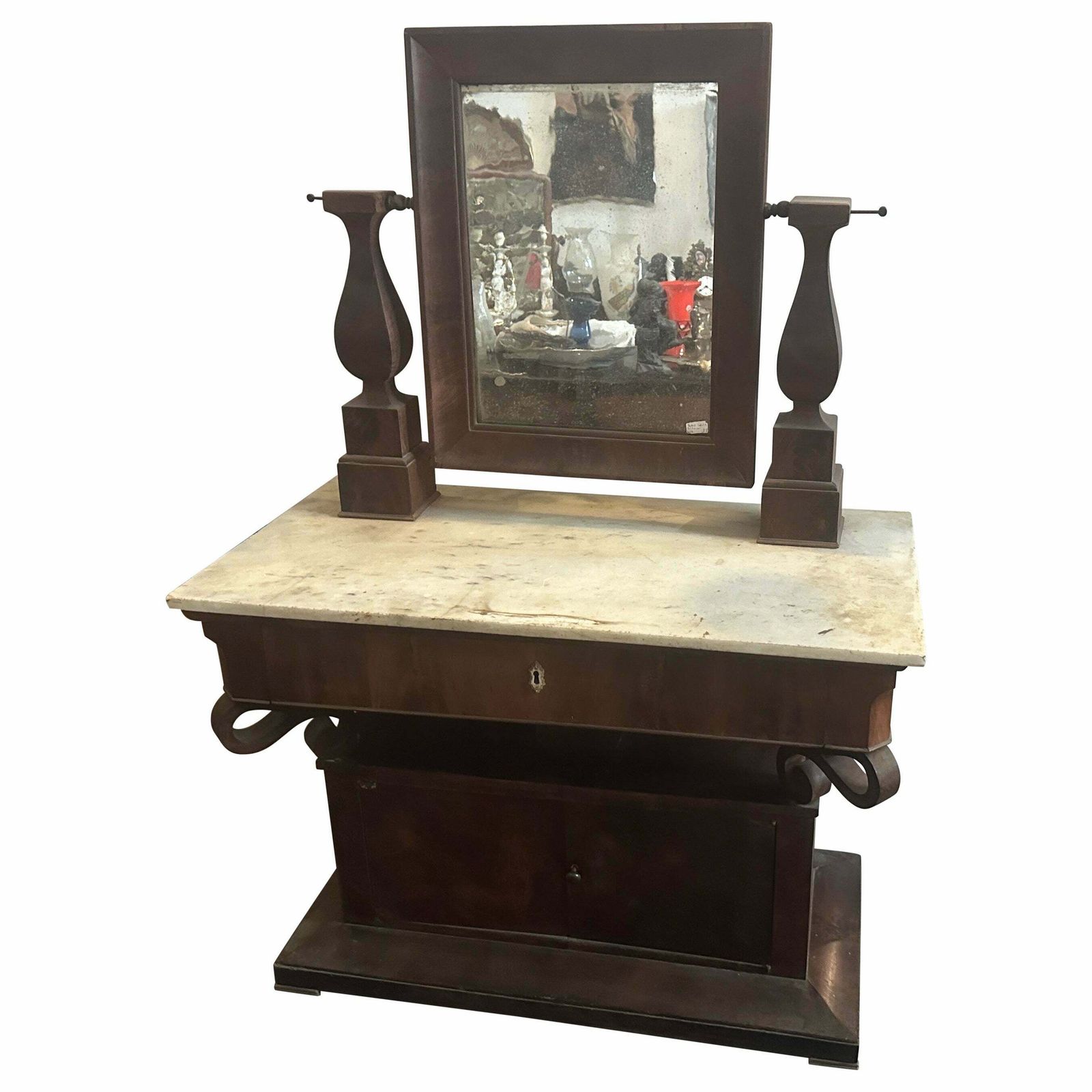 Mid 19th Century Fir Wood Veneered In Mahogany And Marble Sicilian Vanity Table