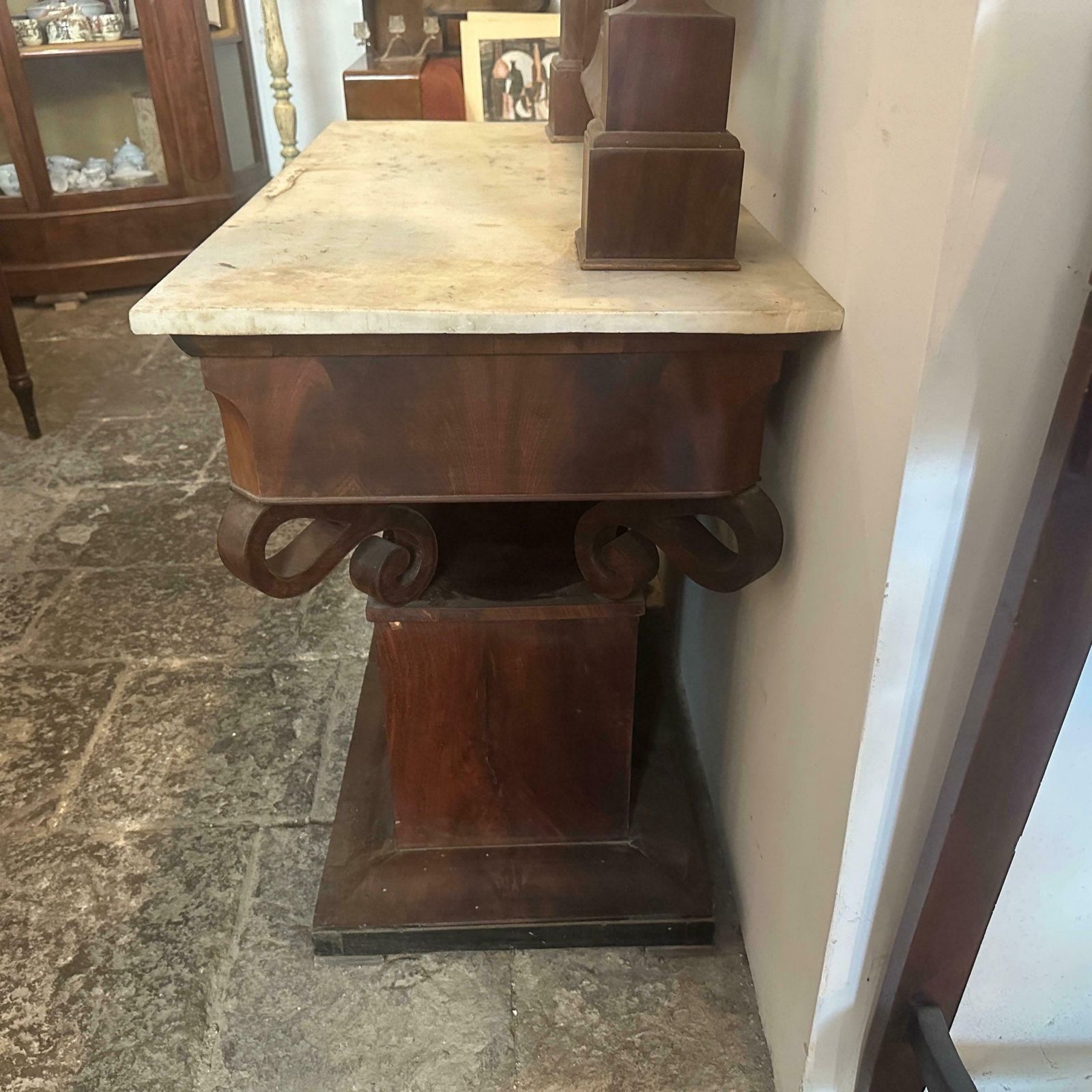 Mid 19th Century Fir Wood Veneered In Mahogany And Marble Sicilian Vanity Table photo vinterior