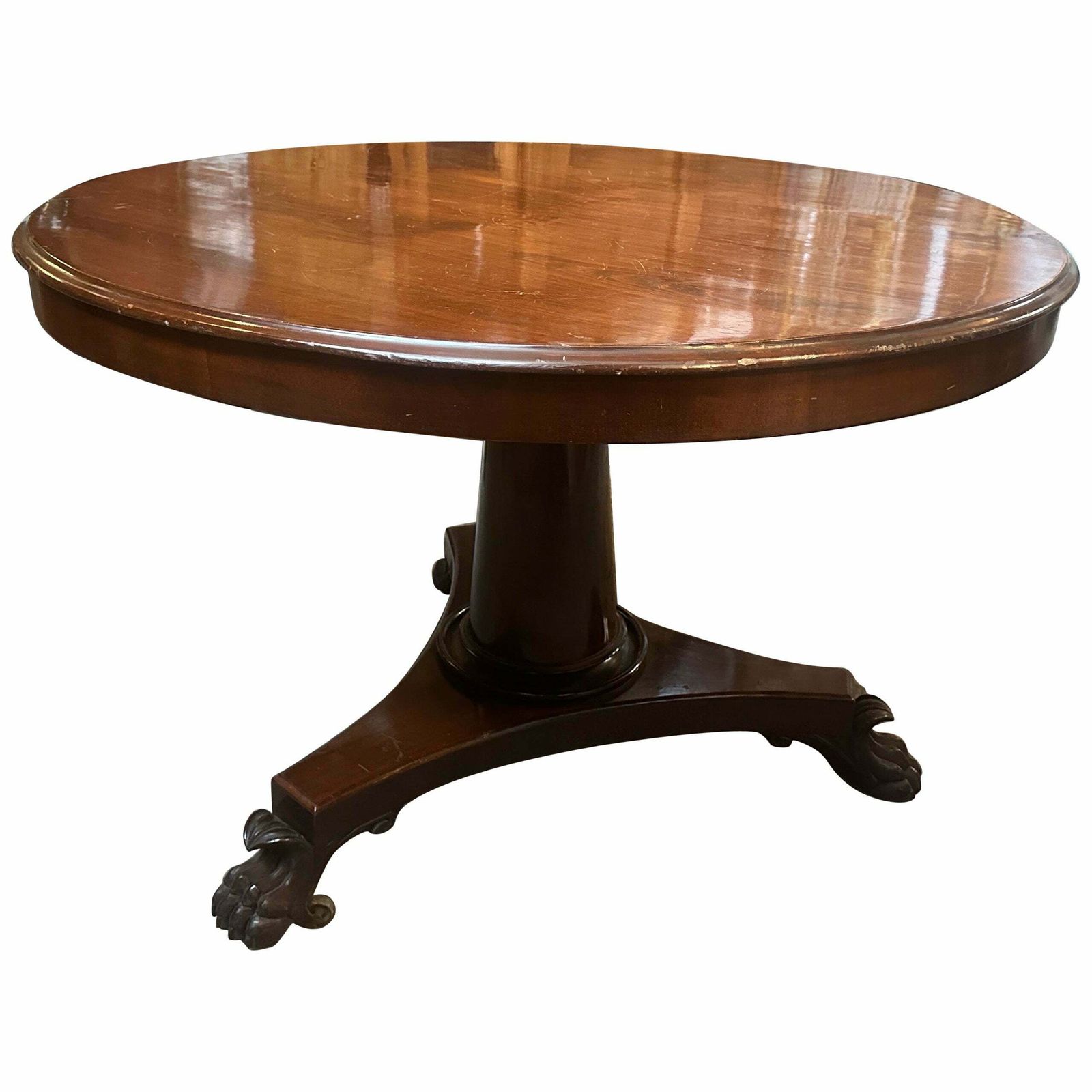 1840s Empire Veneered Mahogany Wood Sicilian Round Tilt Top Table