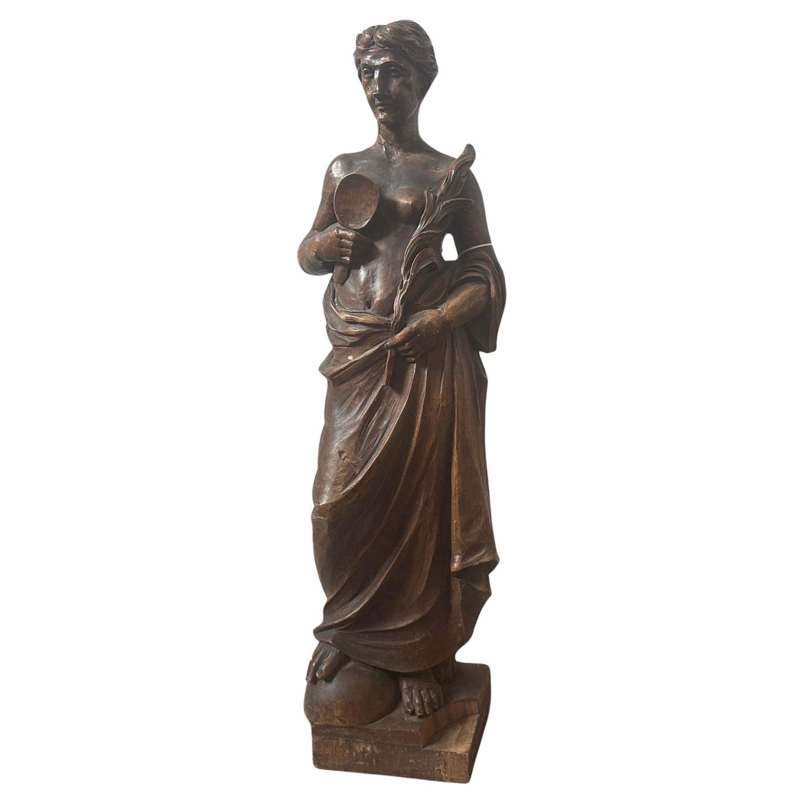 1850s Neoclassical Hand Carved Walnut Italian Sculpture Of A Roman Bather