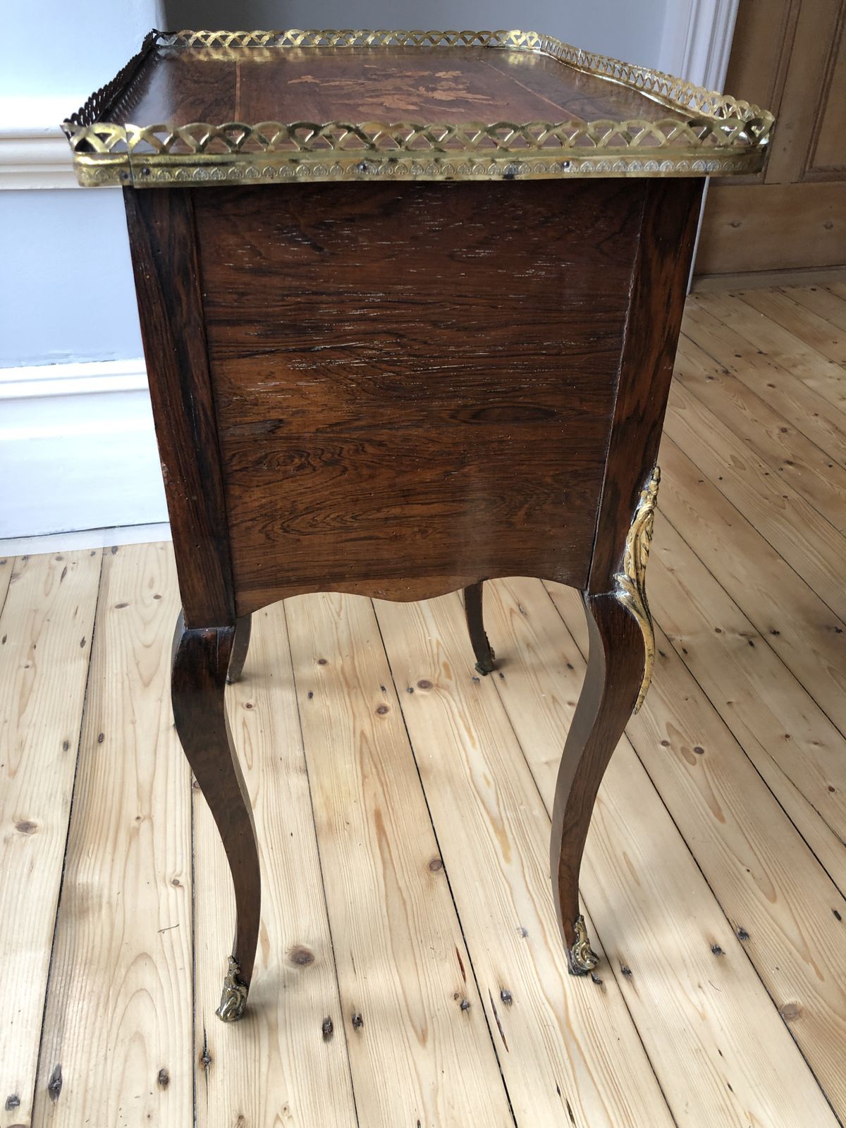 Furniture A Mid To Late 1800s Louisxv Style French Marquetry Side Table. photo