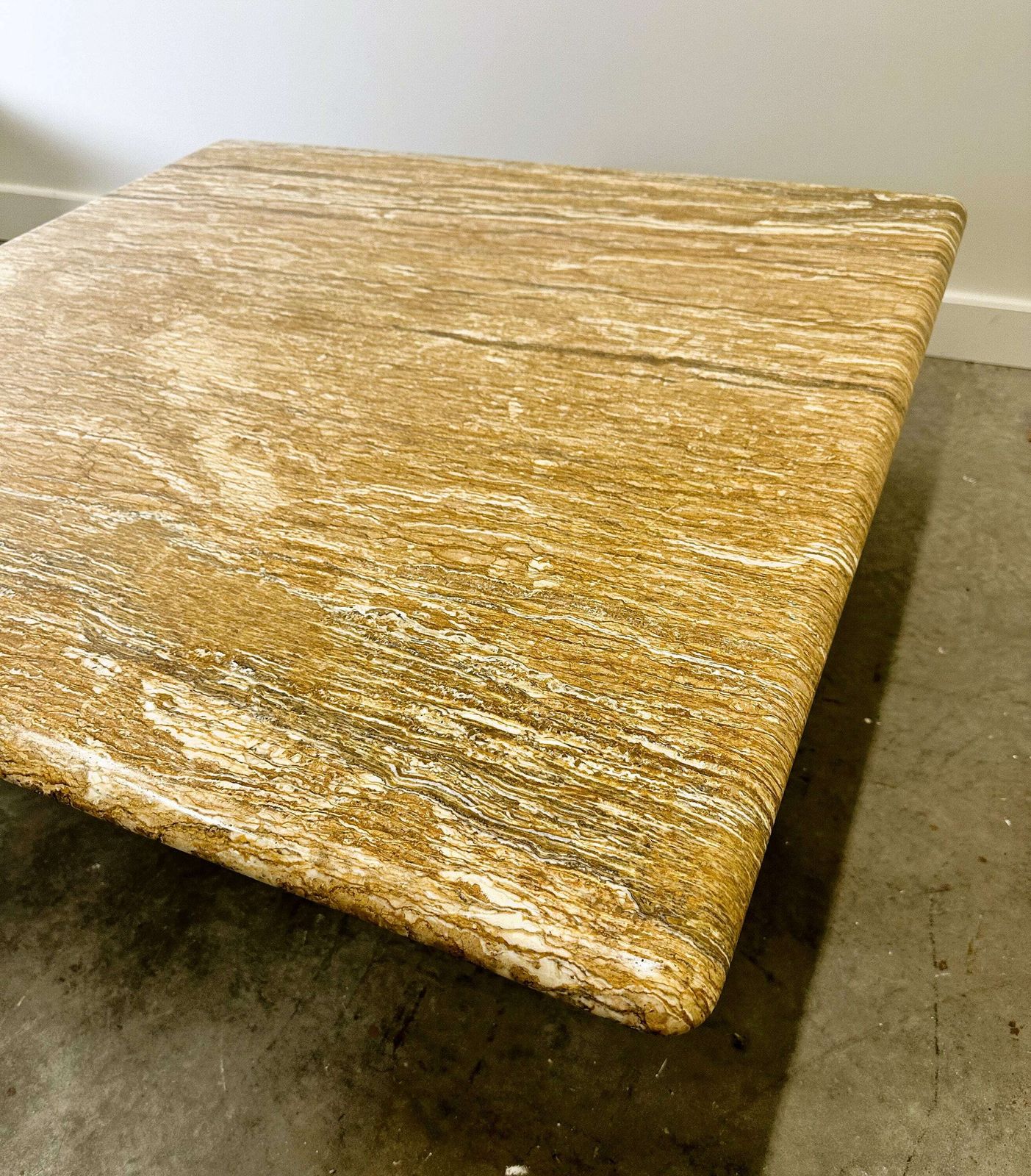 Xl Vintage Square Caramel Travertine Coffee Table, 1980s