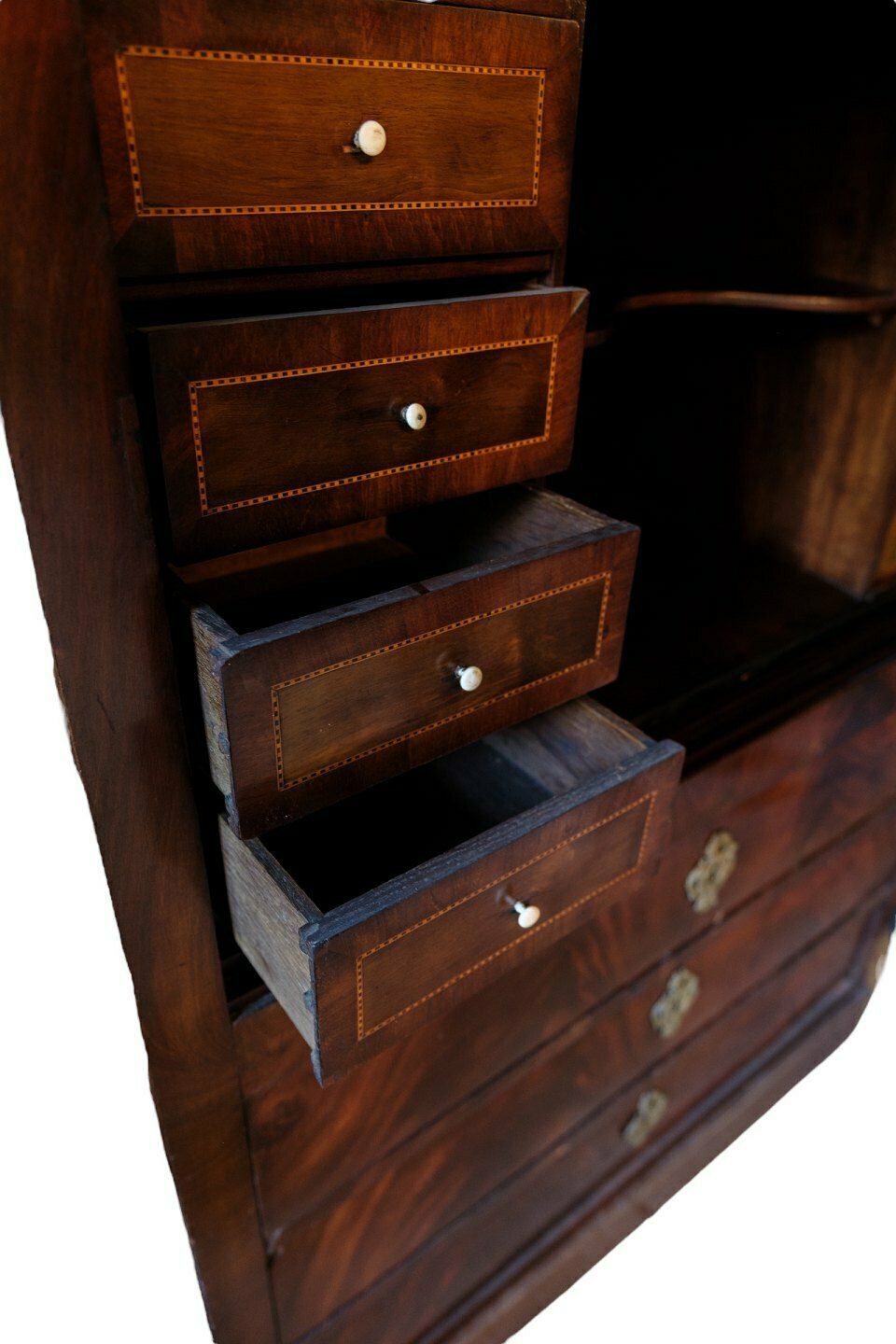 Secretary In Mahogany & Brass With Intarsia From 1840s photo Furniture