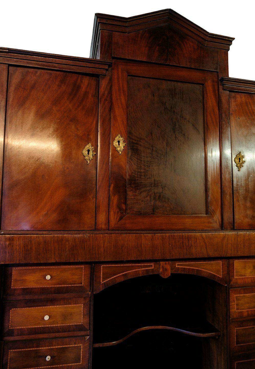 Secretary In Mahogany & Brass With Intarsia From 1840s photo vinterior