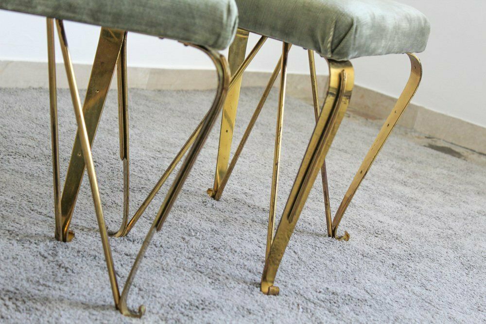 Mid Century Italian Brass And Velvet Benches From Jansen, 1950s, Set Of 2 photo furniture