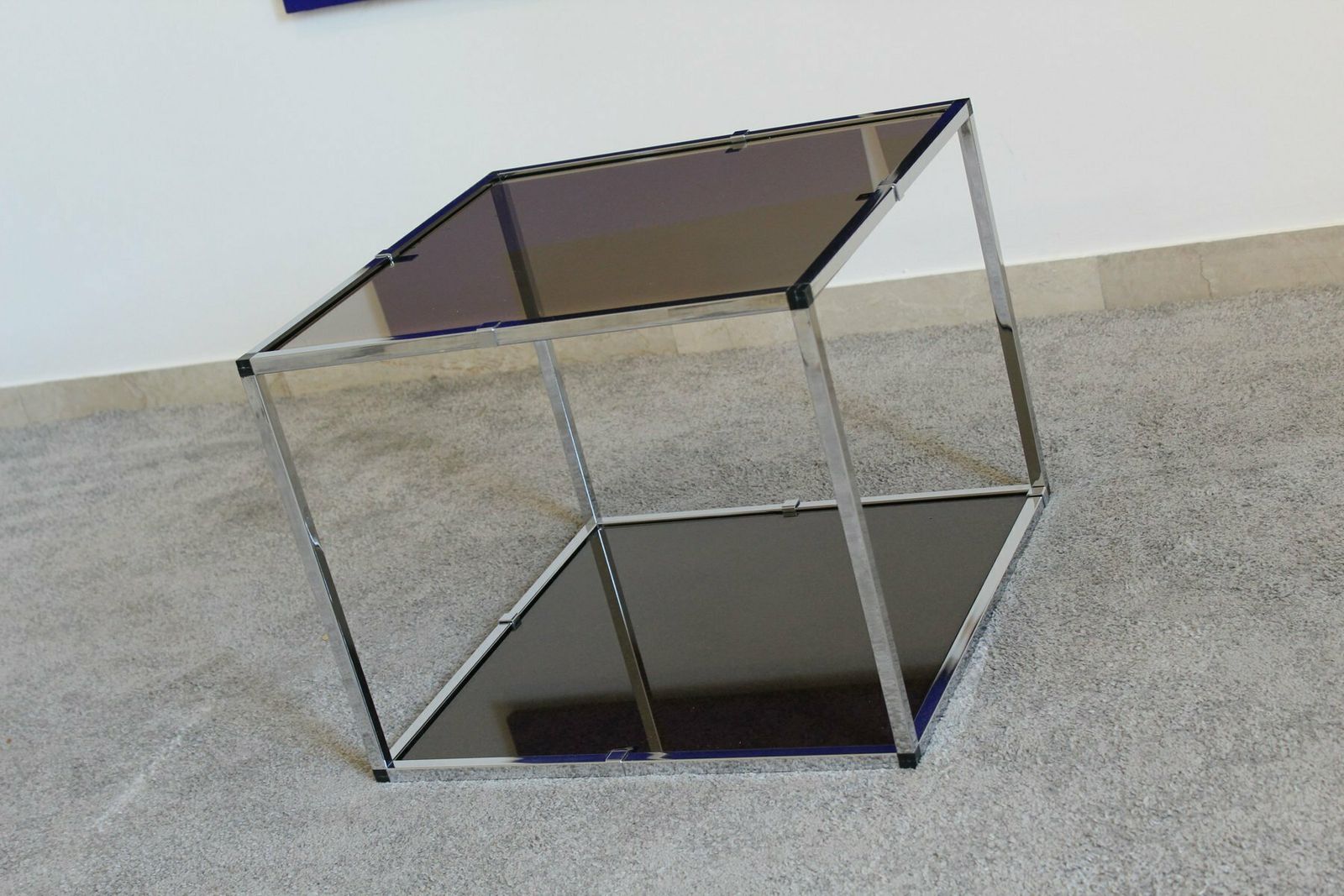 Chromed Metal And Smoked Glass Tables, Italy, 1970s, Set Of 2 photo vintage