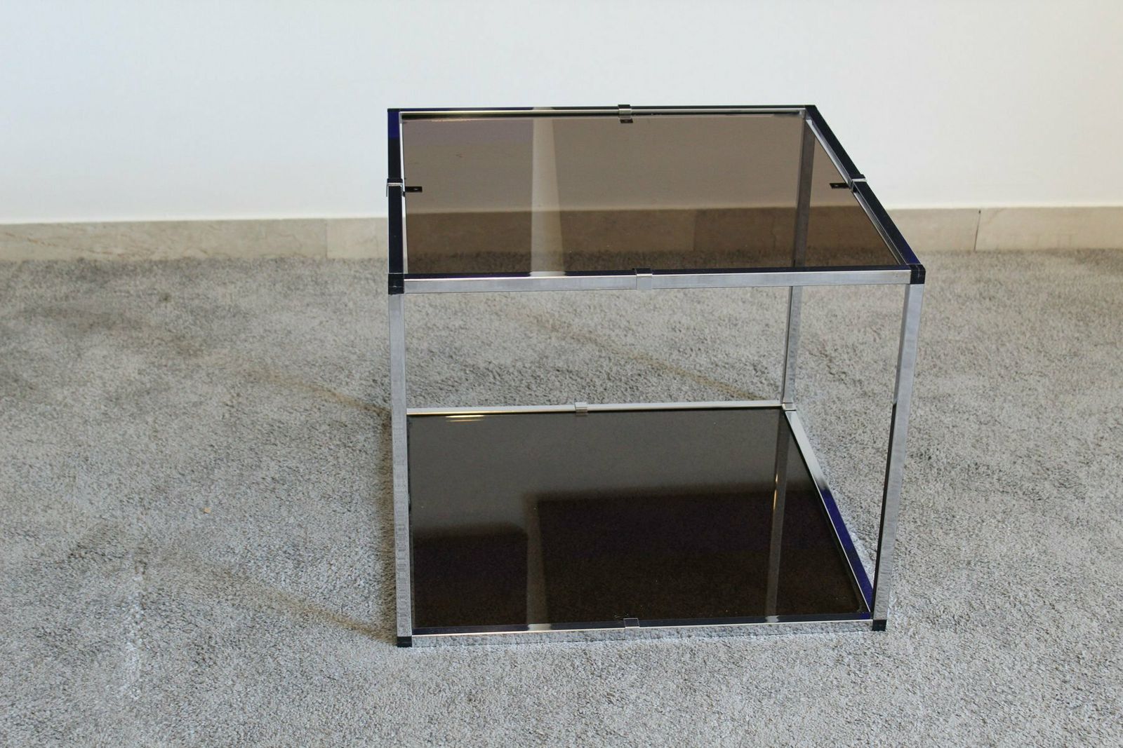 photo vinterior Chromed Metal And Smoked Glass Tables, Italy, 1970s, Set Of 2