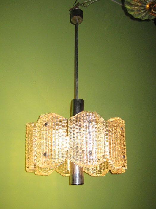 Italian Glass Steel Chandelier 1970  photo for sale