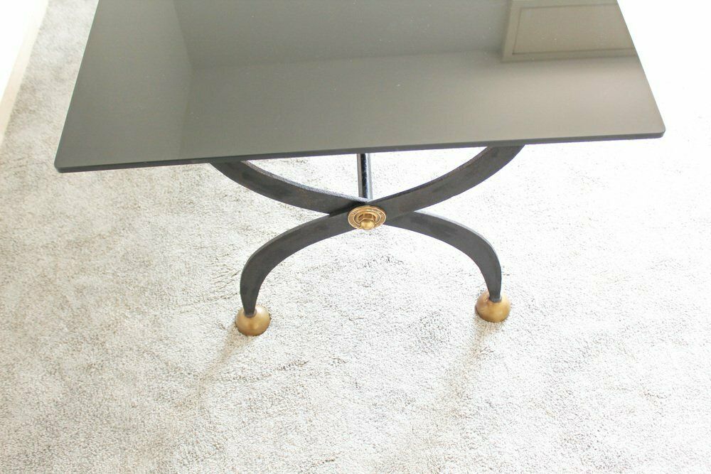 Dining Table In Wrought Iron And Black Lacquered Glass, Italy, 1970s photo Furniture
