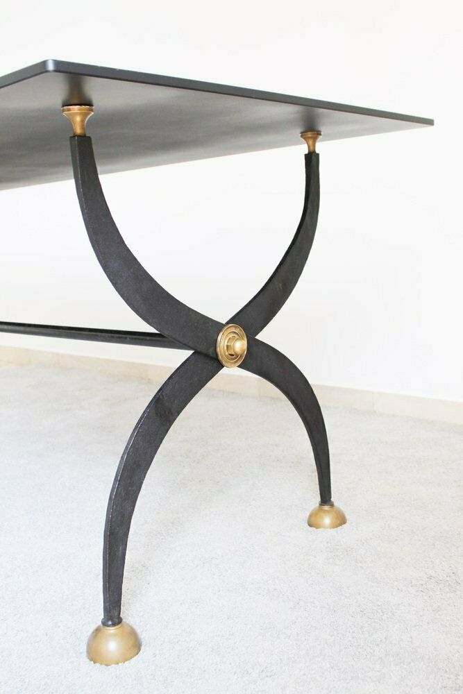 Dining Table In Wrought Iron And Black Lacquered Glass, Italy, 1970s photo vinterior
