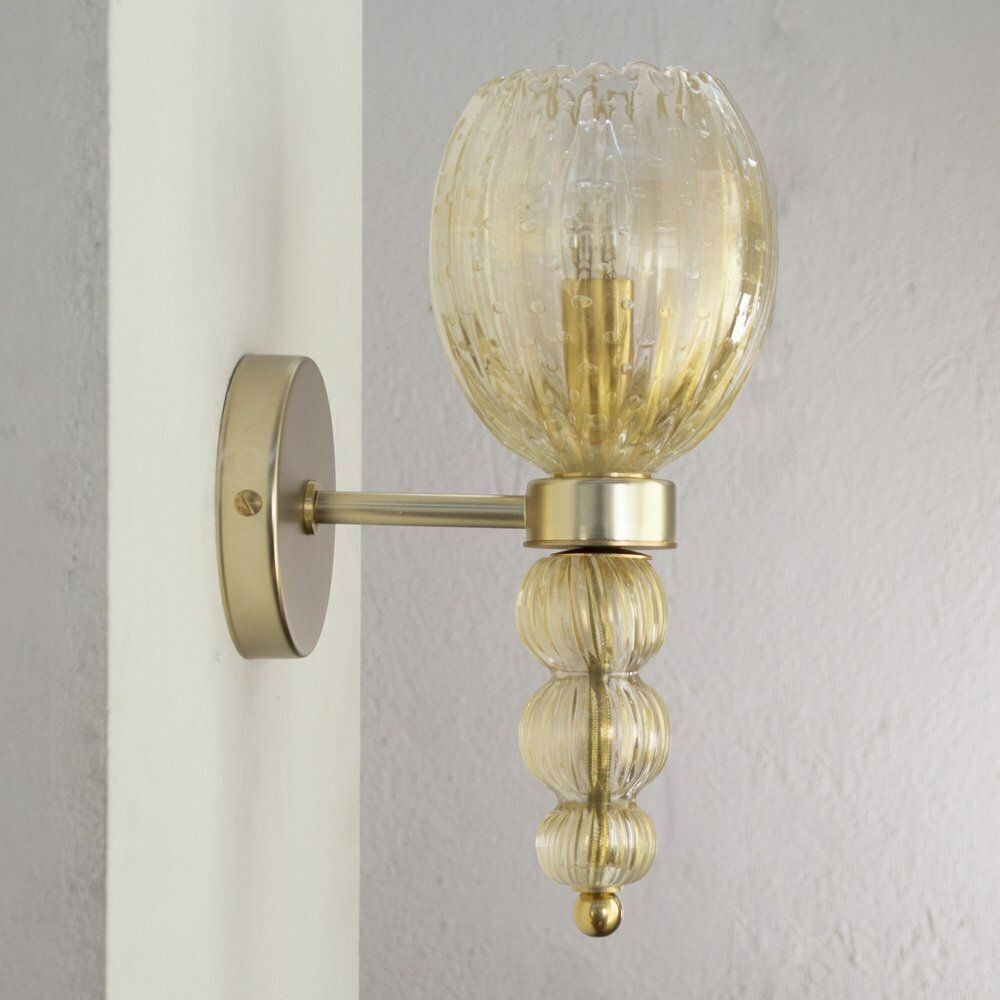 Wall Lamps In Crystal Colored Murano Glass And Golden Decorations, Blown Glass And Artistic Decorations, 1990s, Set Of 2 photo 959.0
