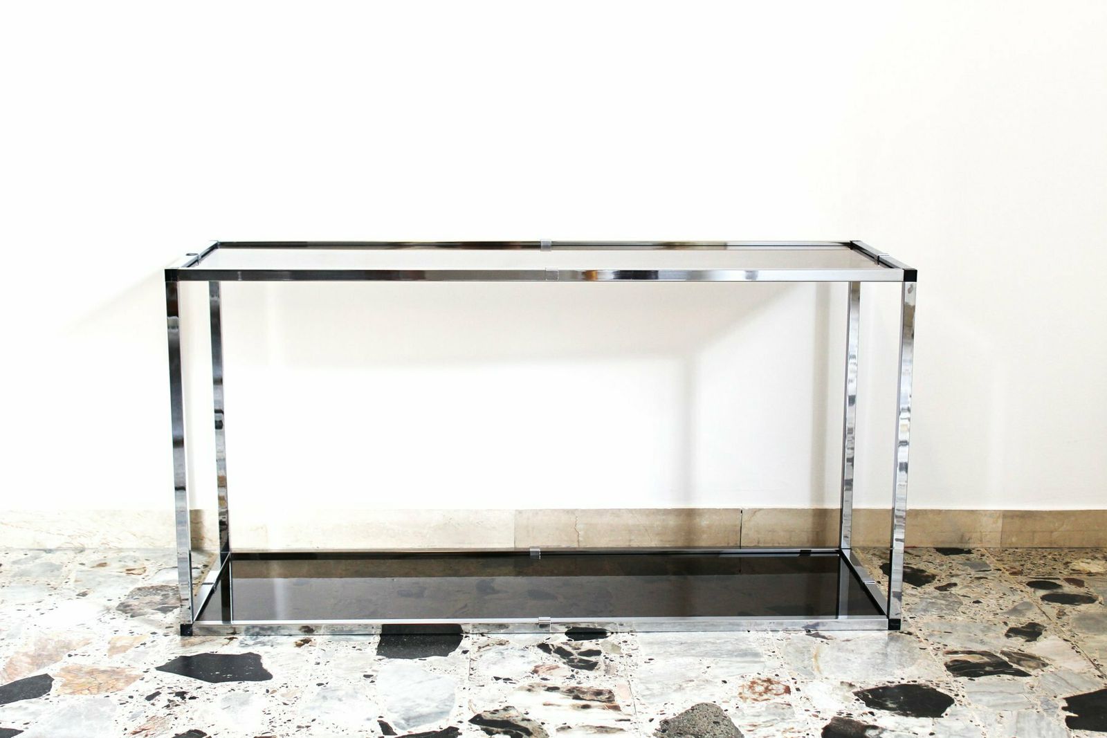 Console In Chromed Metal And Smoked Glass, Italy, 1970s