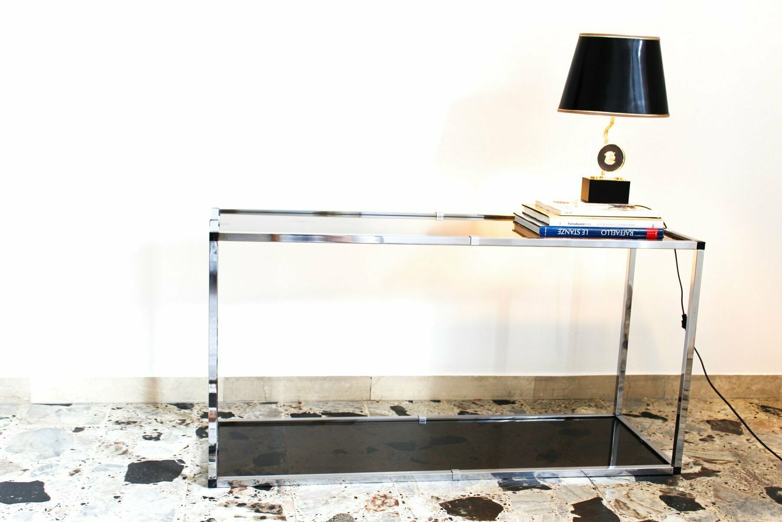 Console In Chromed Metal And Smoked Glass, Italy, 1970s photo furniture