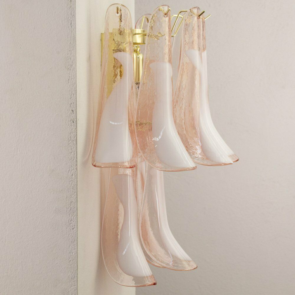 Petal Wall Lamp In Pink Murano Glass With White Decoration, Italy, 1990s photo for sale