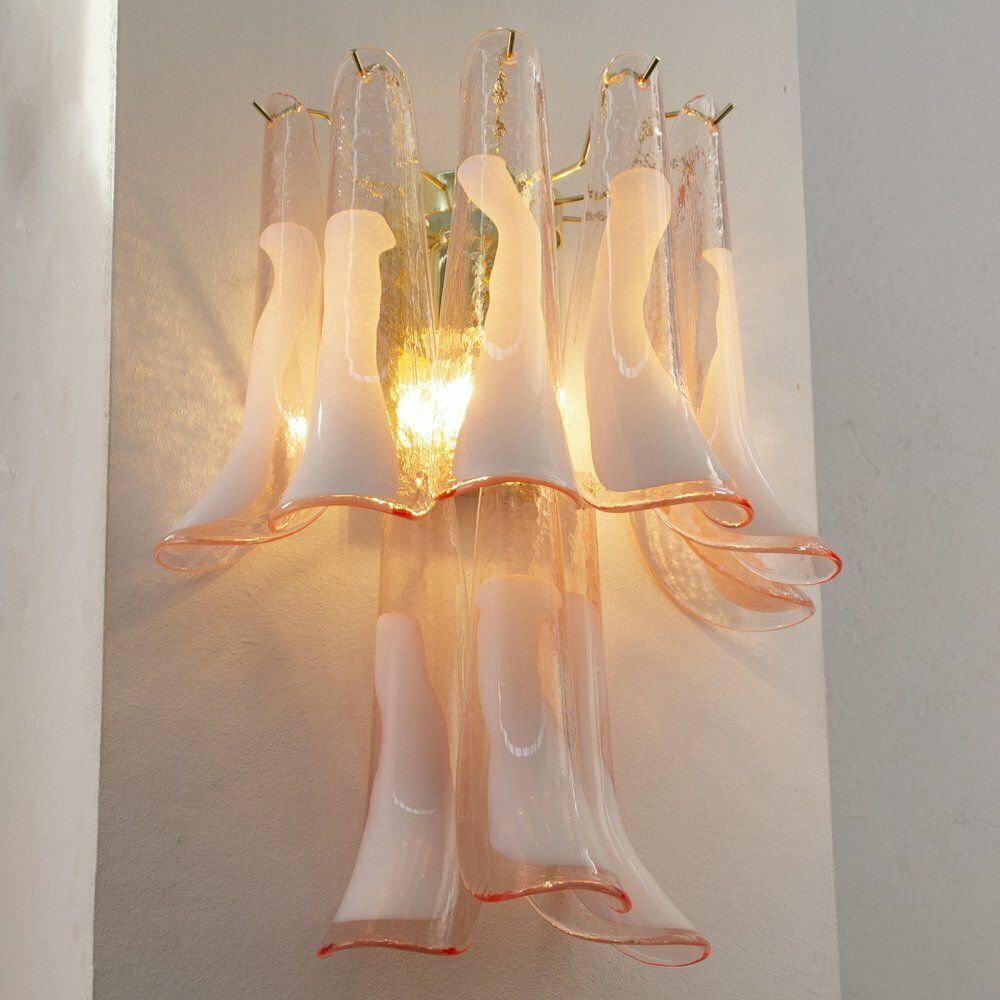 Petal Wall Lamp In Pink Murano Glass With White Decoration, Italy, 1990s photo Lighting