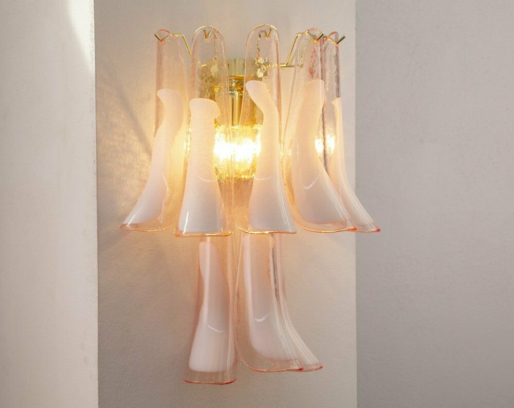 Lighting Petal Wall Lamp In Pink Murano Glass With White Decoration, Italy, 1990s photo