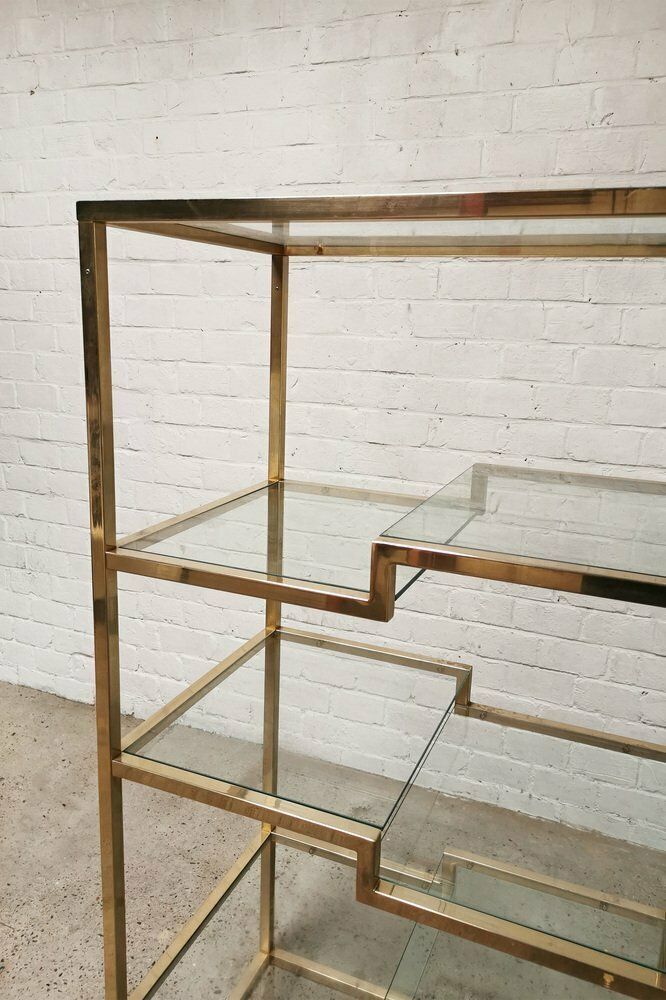 Vintage Geometric Gold Plated Shelving Unit Attributed To Belgo Chrom, 1970s photo vinterior