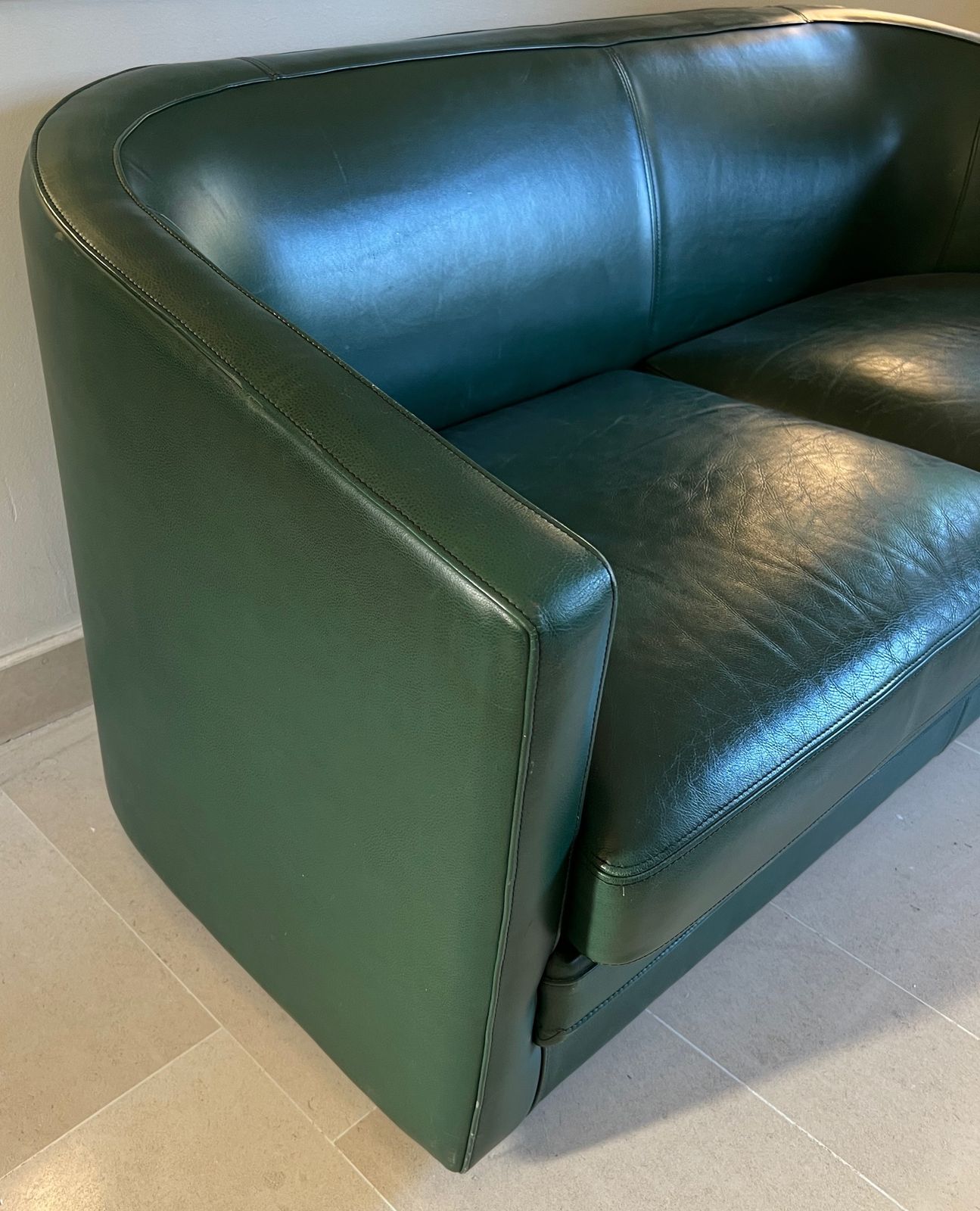 Three Set Green Leather Sofa Of Art Deco Style. Around 1980 photo for sale