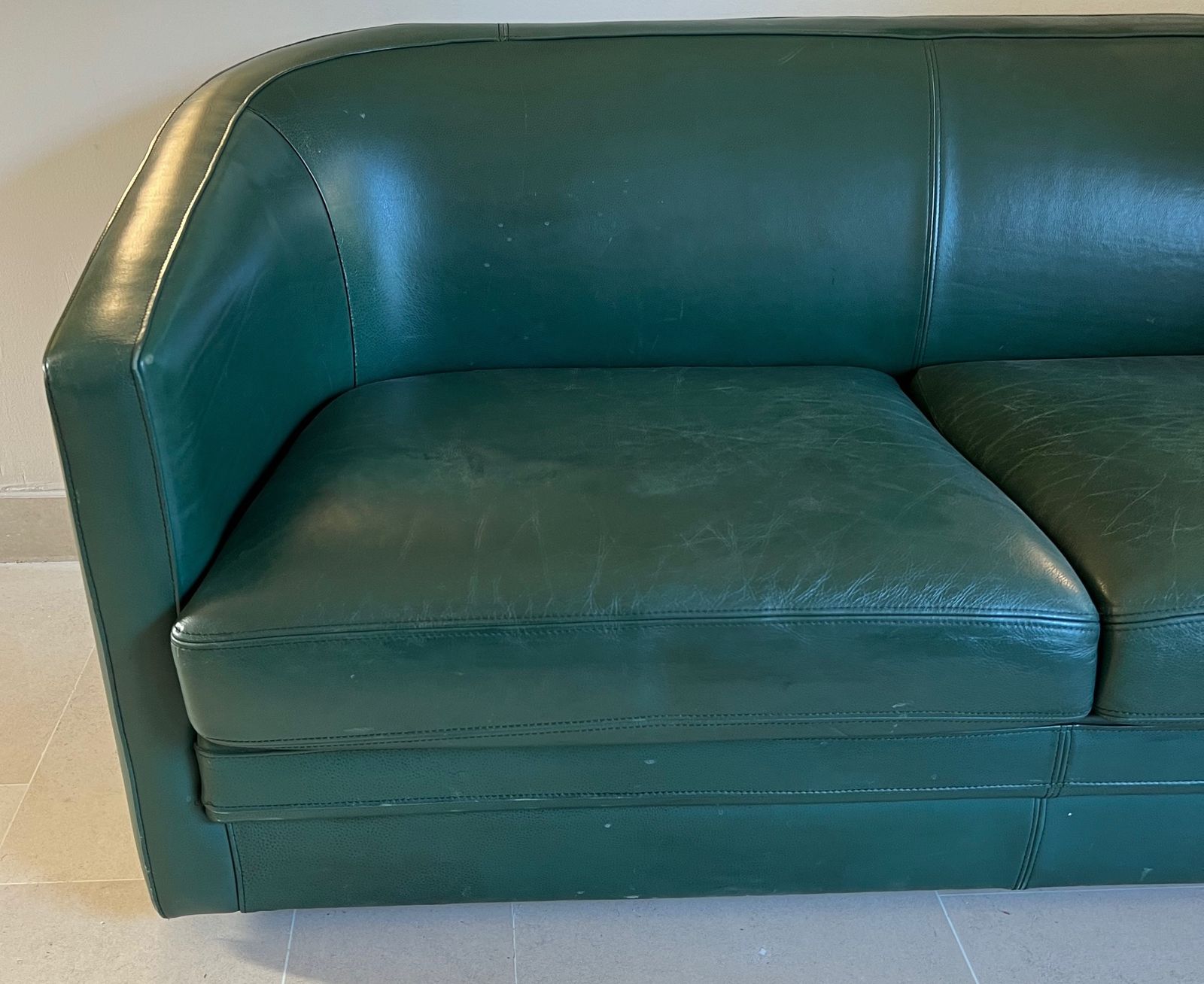 Three Set Green Leather Sofa Of Art Deco Style. Around 1980 photo 1950.0