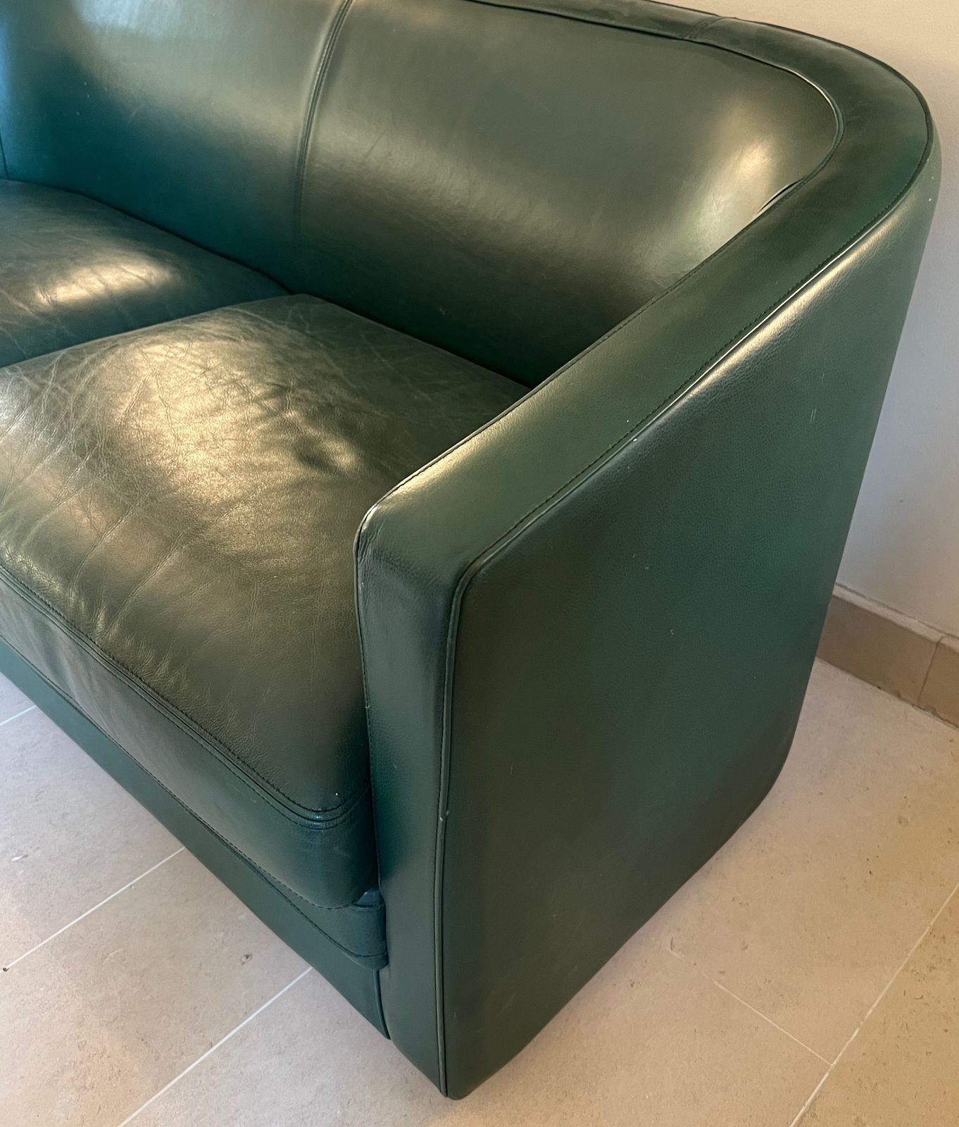 Three Set Green Leather Sofa Of Art Deco Style. Around 1980 photo vintage
