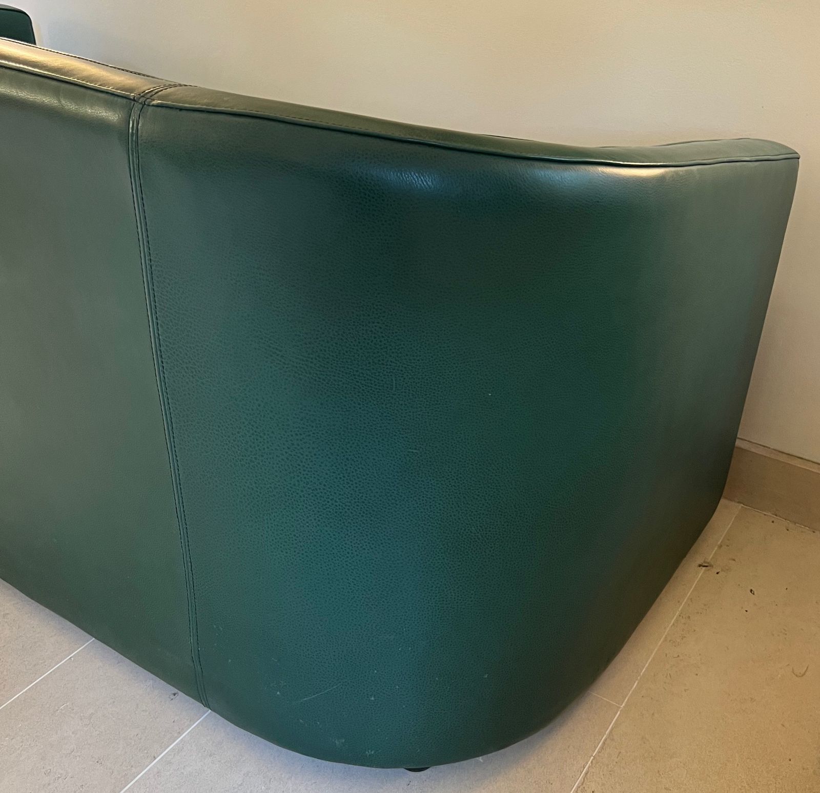 photo vinterior Three Set Green Leather Sofa Of Art Deco Style. Around 1980