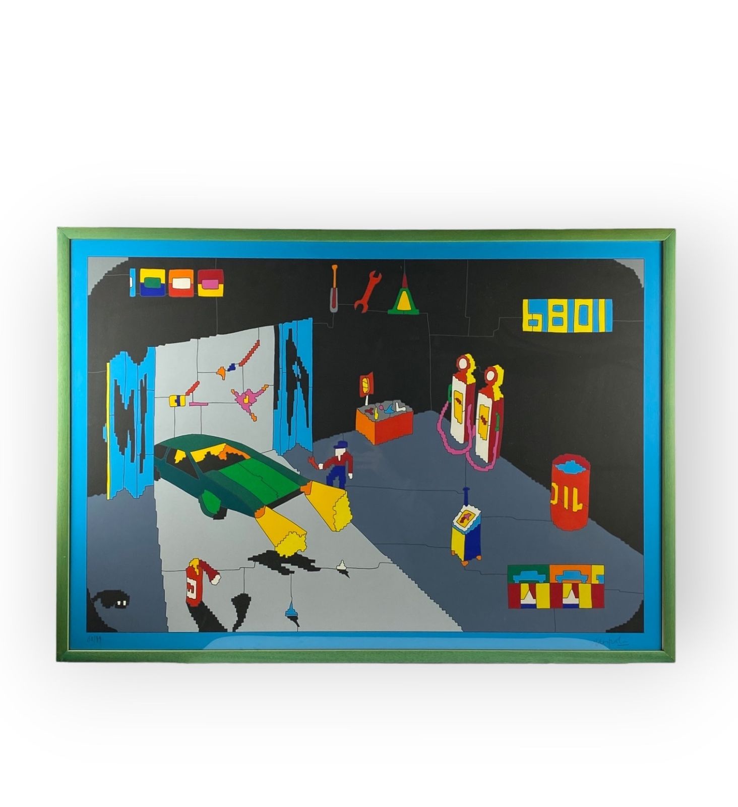 800.0 Ugo Nespolo, Garage Serigraph, Signed 60/99, Italy 1980s photo
