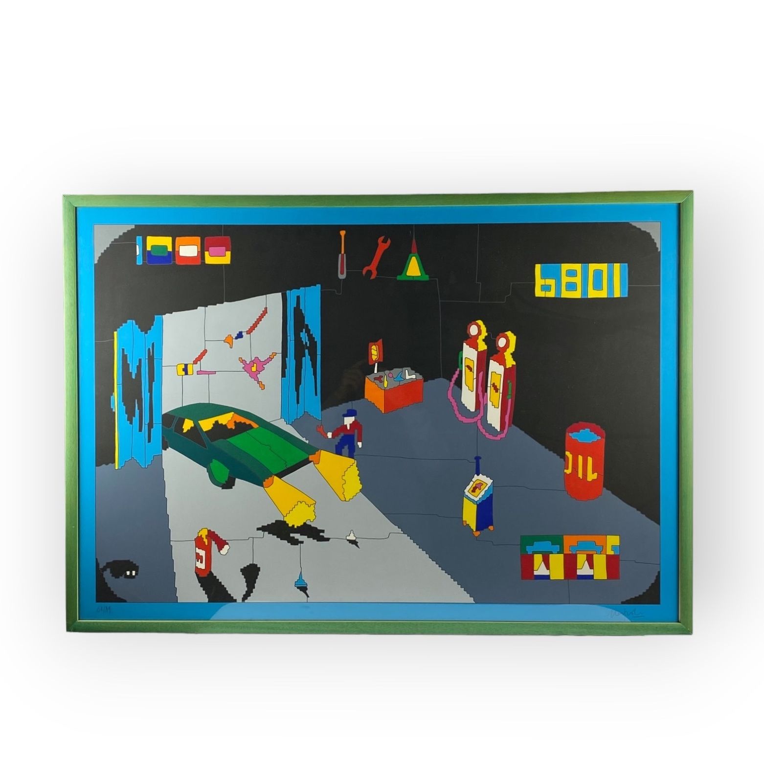 photo vinterior Ugo Nespolo, Garage Serigraph, Signed 60/99, Italy 1980s