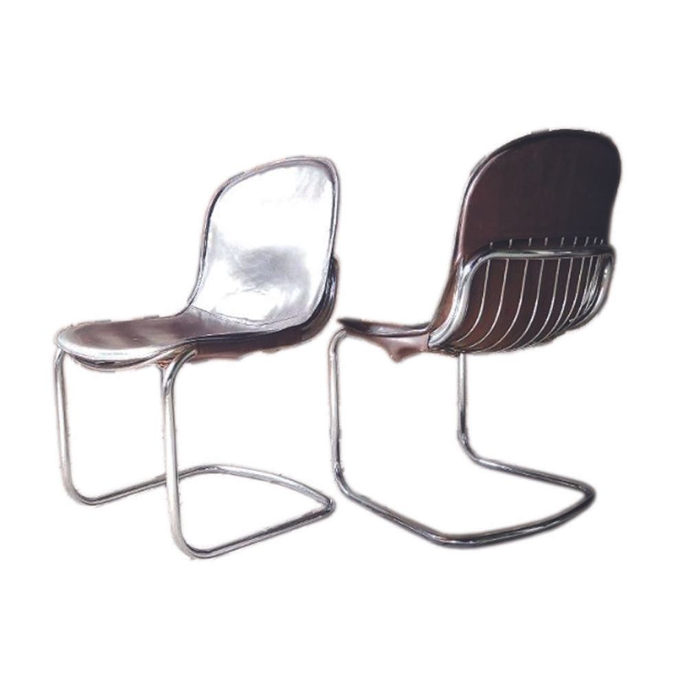 Furniture Gastone Rinaldi Dining Chairs Covered With Original Cow Leather, Set Of Two, Italy, 1960s photo