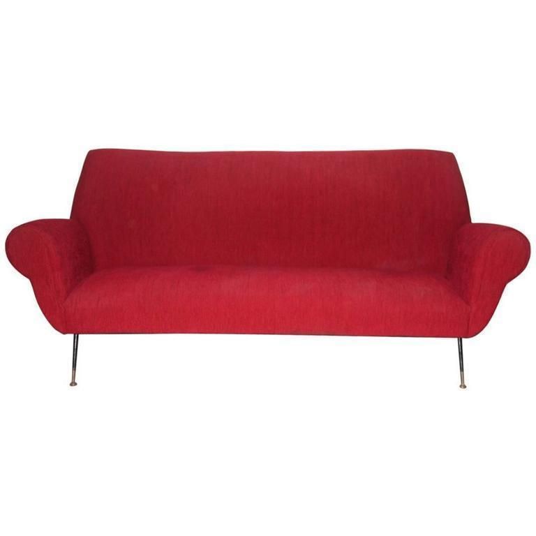 Mid Century Modern Curved Sofa Minotti Gigi Radice Italian Design Red Color