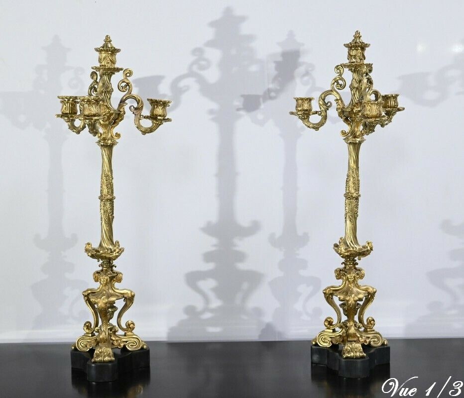 Pair Of Golden Bronze Candlabers, Restoration – Early 19th photo 2130.6048386099997