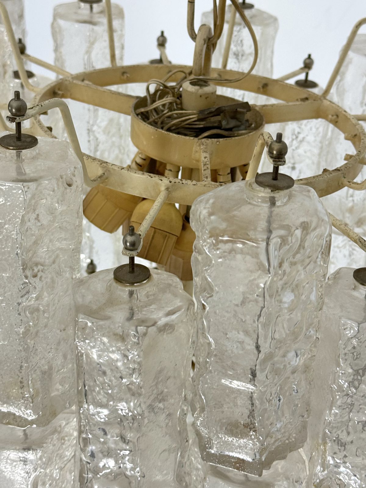 Pair Of Murano Glass Elements Chandelier By Venini. Italy 1970s. photo Lighting