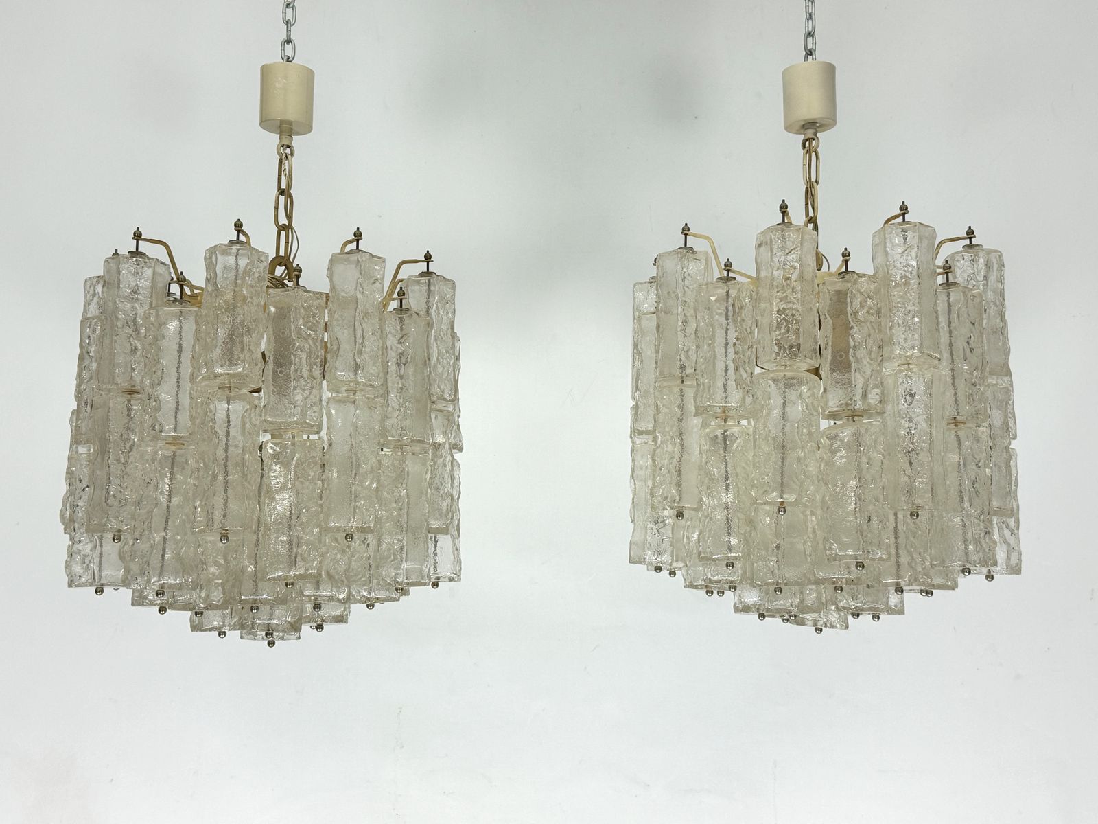 Pair Of Murano Glass Elements Chandelier By Venini. Italy 1970s. photo 6890.0
