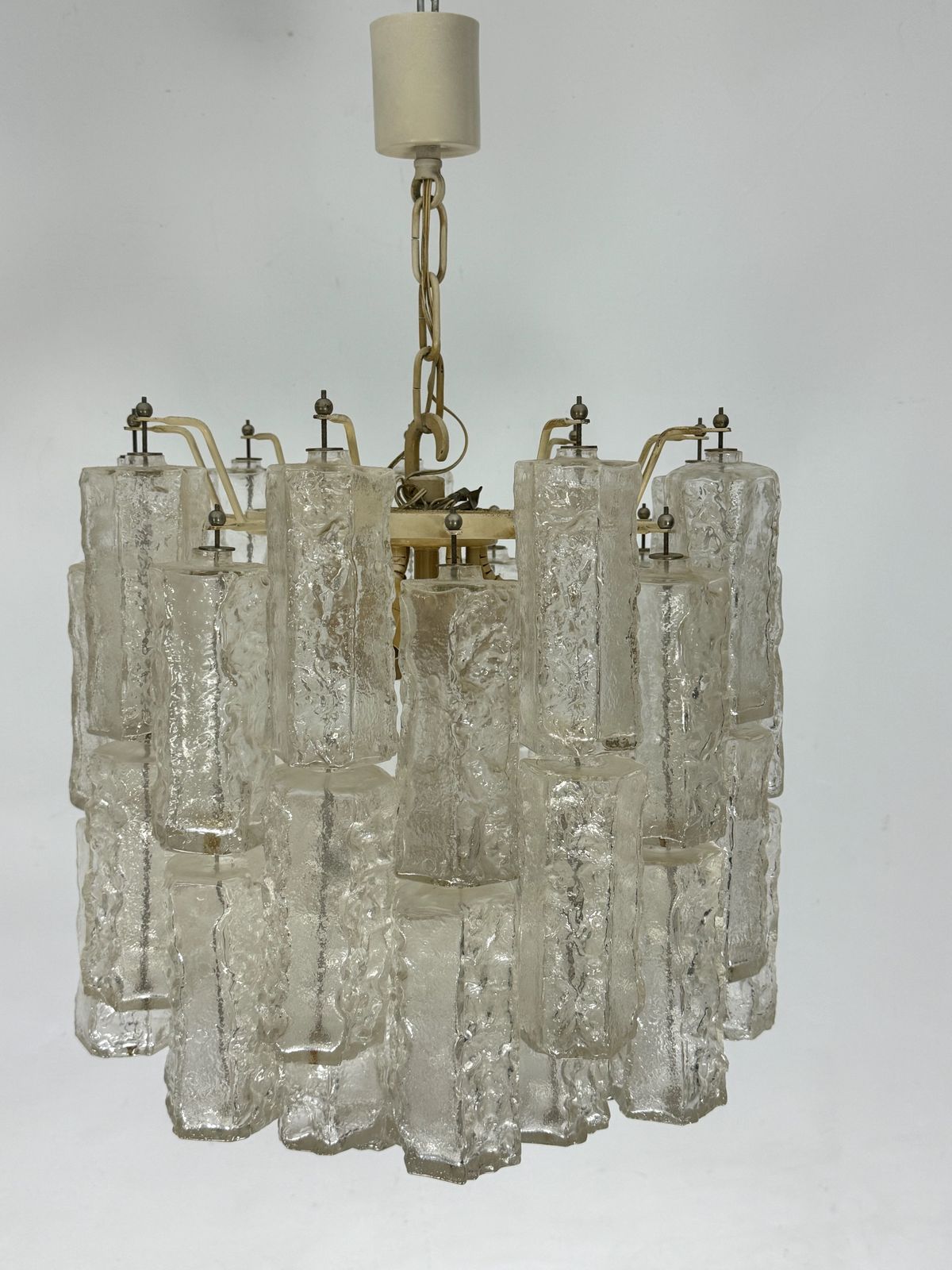 photo furniture Pair Of Murano Glass Elements Chandelier By Venini. Italy 1970s.