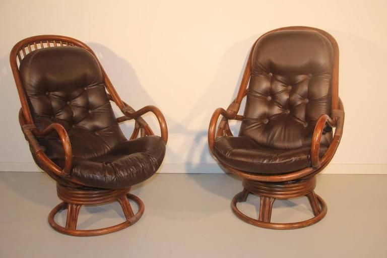 Bamboo And Leather Armchairs In 1960 Revolving photo furniture