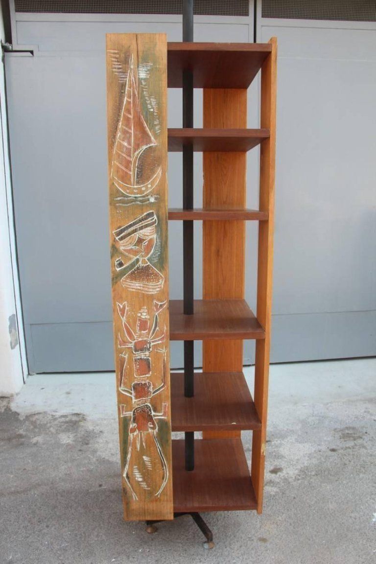 Bookcase 1962 Italian Mid Century Modern Revolving Design Sculptural Wood photo 4560.0