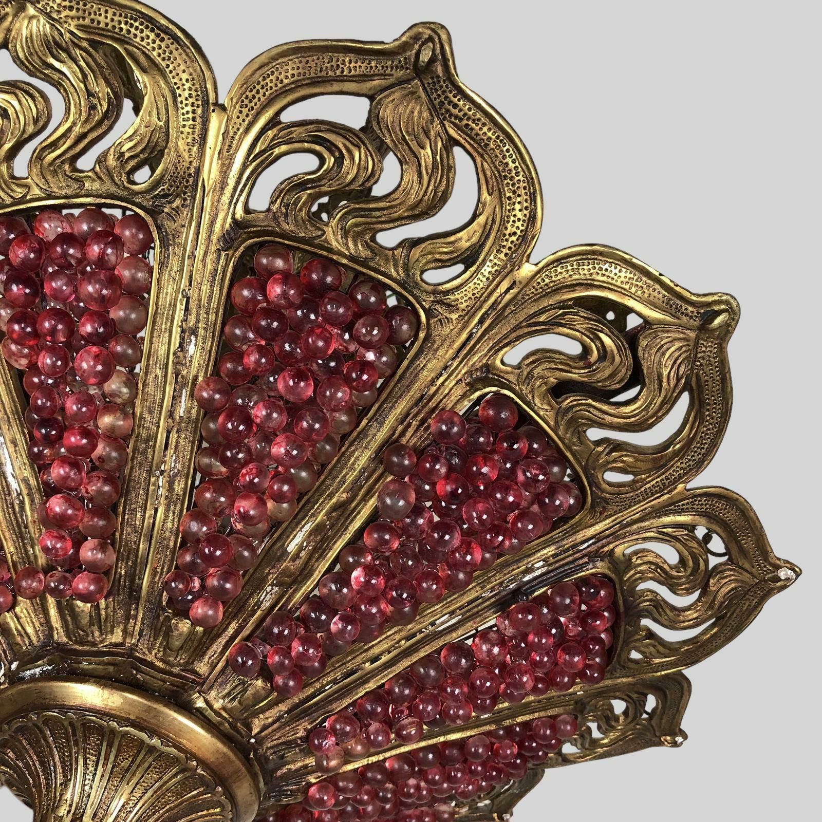 1795.0 Murano Bohemian Gilt Bronze Cranberry Huge Chandelier photo