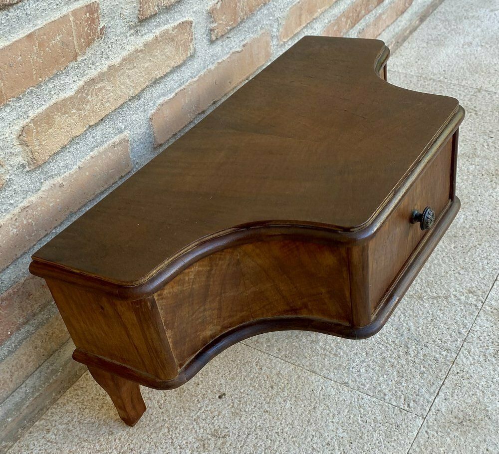French Wall Bedside Tables In Walnut, 1920s, Set Of 2 photo vinterior