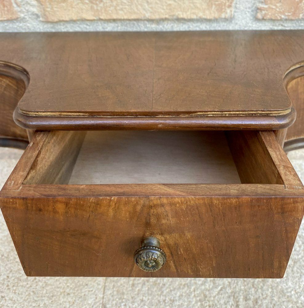 photo for sale French Wall Bedside Tables In Walnut, 1920s, Set Of 2