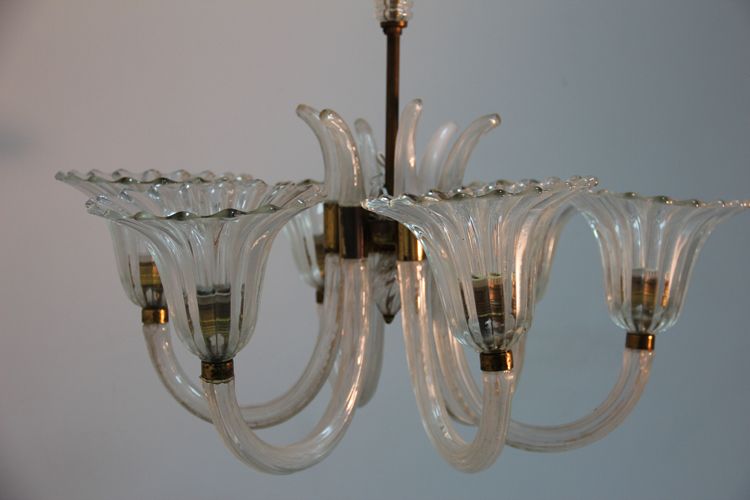 Barovier Brass And Glass Large Chandelier Italian Design 1950