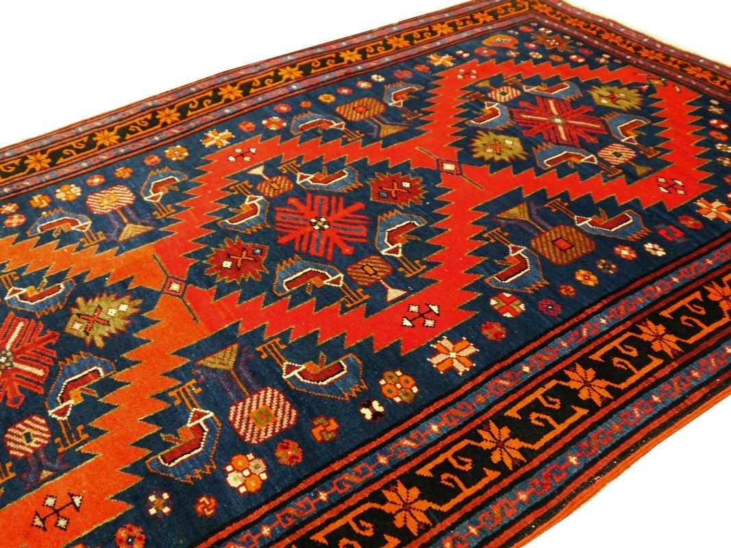 Antique Krabagh Kazak Rug Achma Yumma Red Orange Blue photo 1990.0