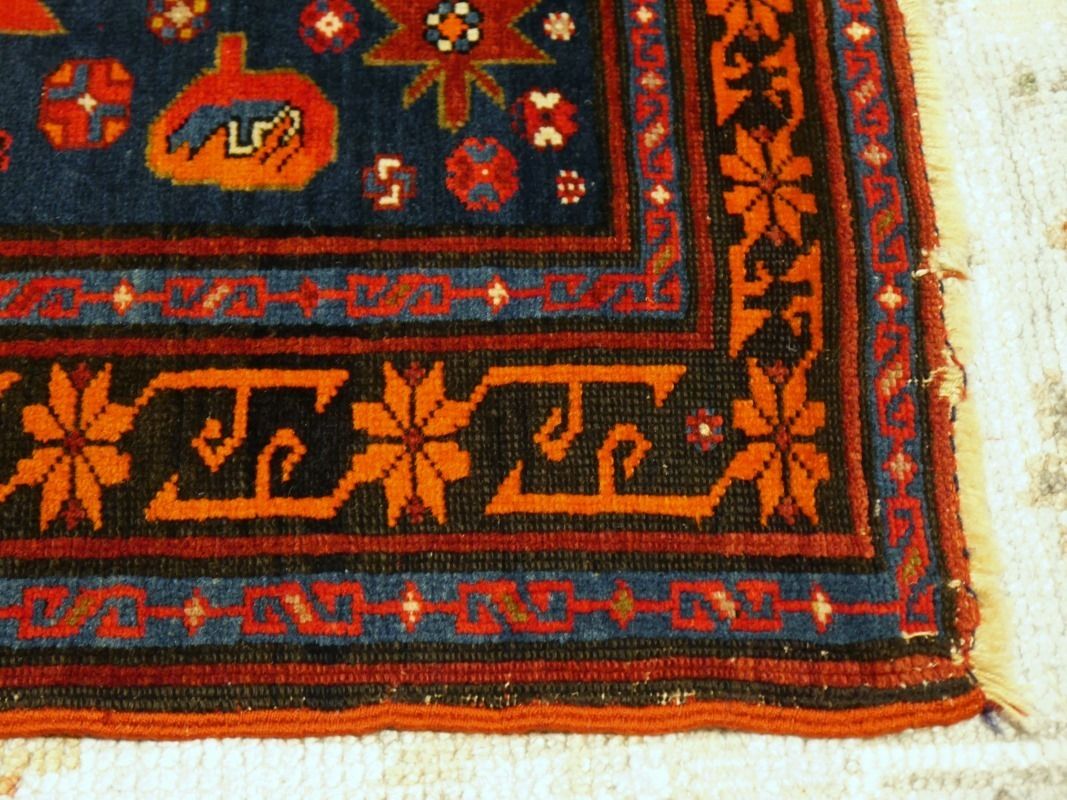 Antique Krabagh Kazak Rug Achma Yumma Red Orange Blue photo buy
