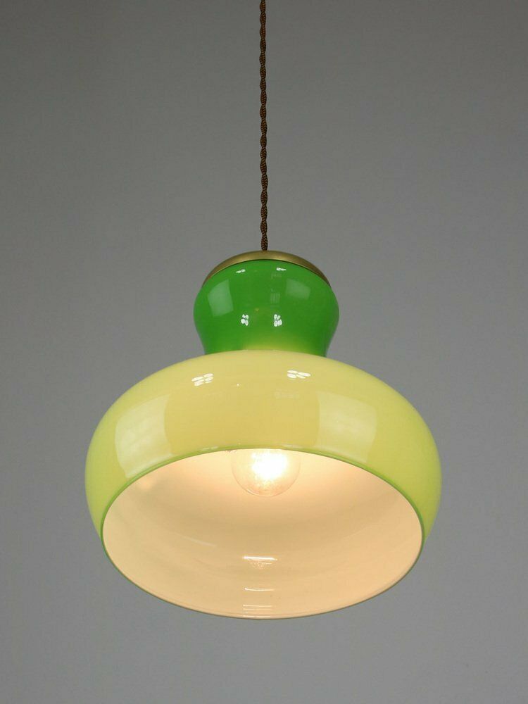 photo furniture Large Mid Century Italian Brass And Glass Pendant Lamp