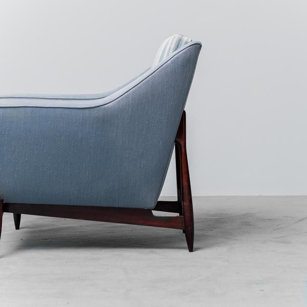 Armchair In Blue Wood Fabric From The 60s, Modern Vintage photo Furniture