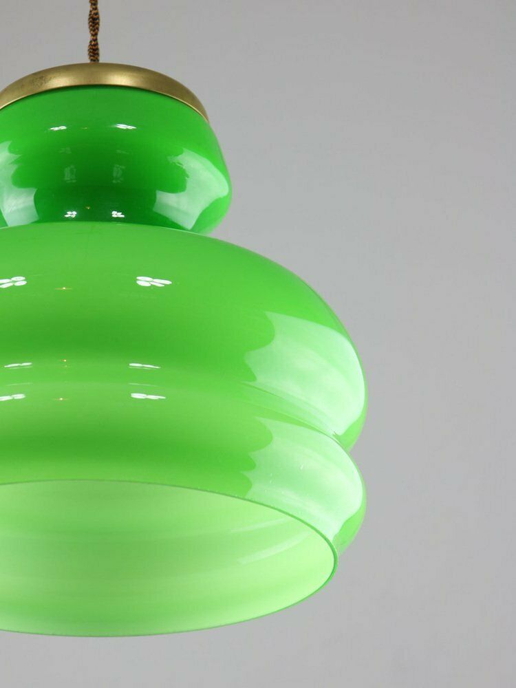 Mid Century Italian Green Brass And Glass Pendant Lamp photo furniture
