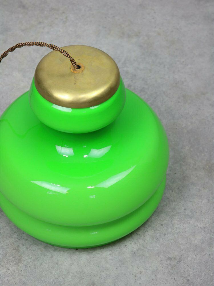 photo furniture Mid Century Italian Green Brass And Glass Pendant Lamp