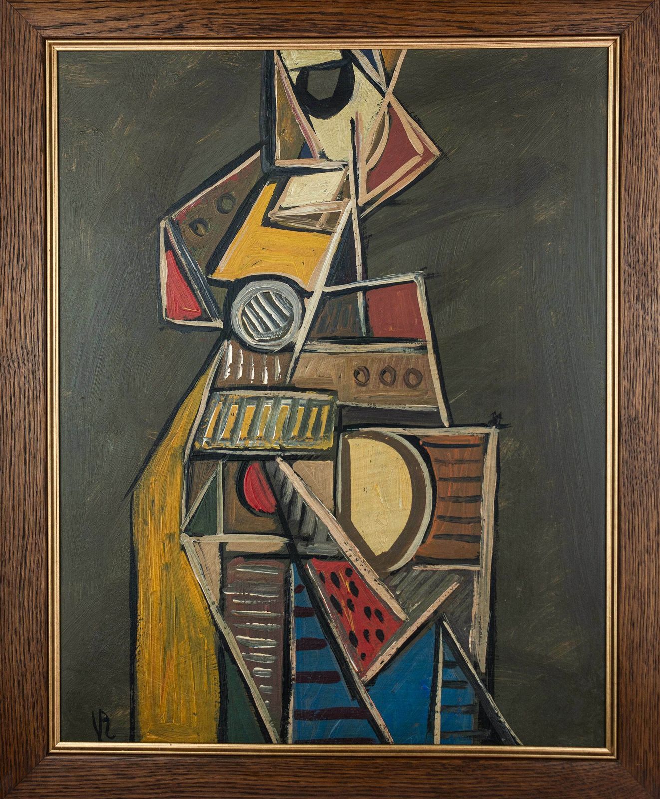 Cubist Instrumentalist' By V.R. (Circa 1940s   50s) Original Oil On Board. School Of Berlin photo buy