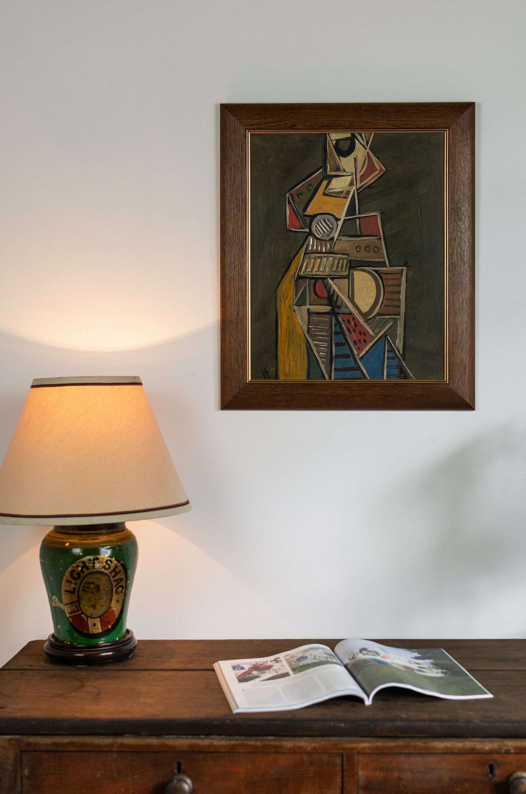 Cubist Instrumentalist' By V.R. (Circa 1940s   50s) Original Oil On Board. School Of Berlin photo vintage