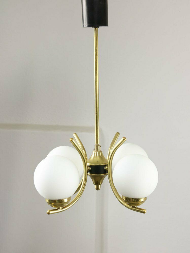 photo furniture Mid Century Italian Brass And Opaline Chandelier