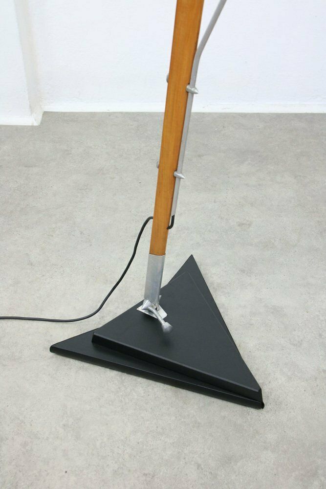 Mid Century Italian Aluminum & Wood Floor Lamp With Reflector photo for sale